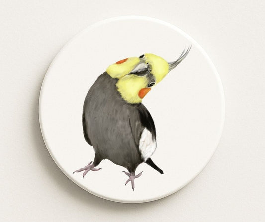 Cockatiel Head Tilt Ceramic Coaster - MerikaArt