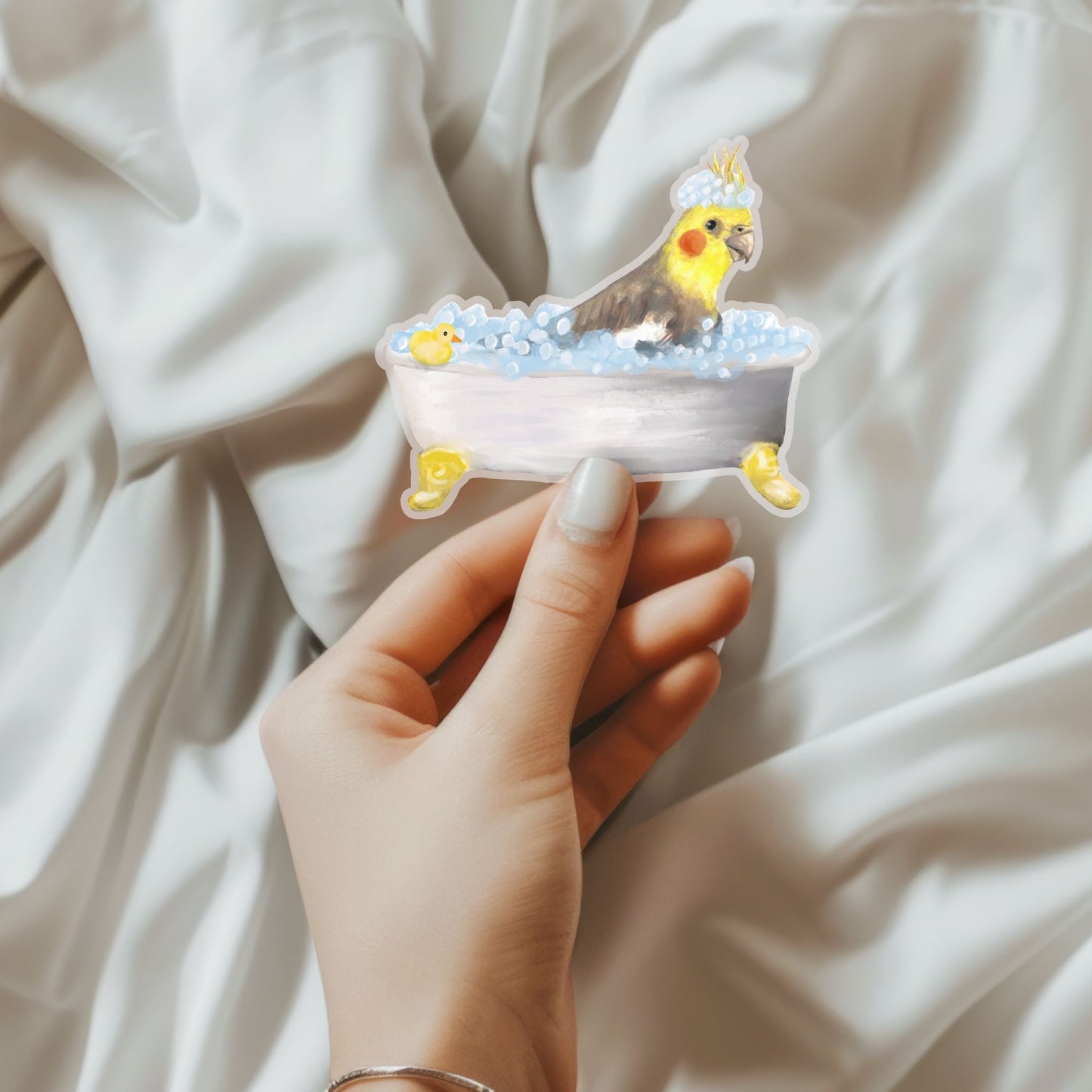 Cockatiel In Bathtub Vinly Sticker - MerikaArt