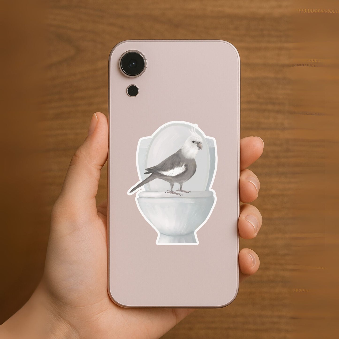 Cockatiel on Toilet Vinyl Sticker - MerikaArt