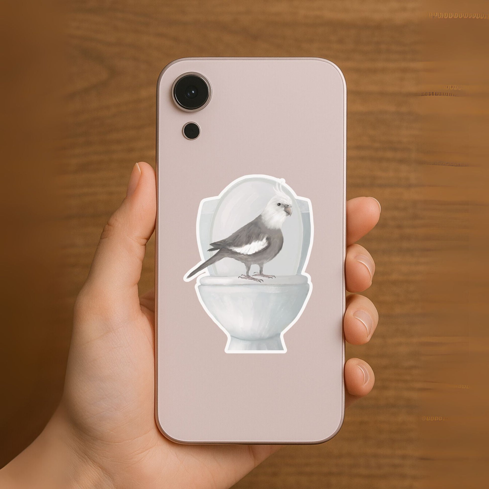 Cockatiel on Toilet Vinyl Sticker - MerikaArt