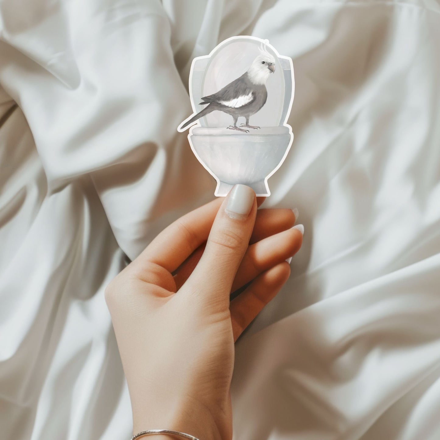 Cockatiel on Toilet Vinyl Sticker - MerikaArt