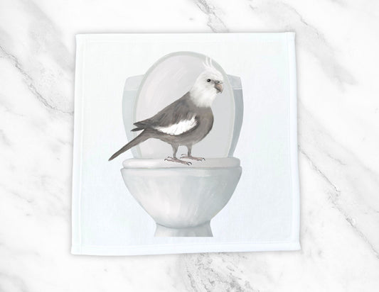 Cockatiel on Toilet Washcloth - MerikaArt