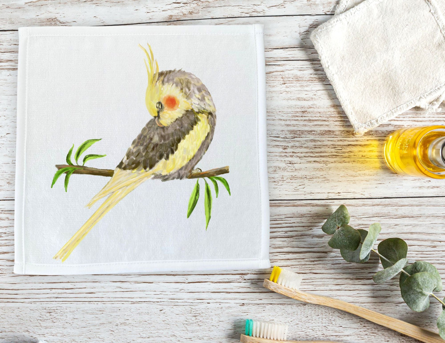 Cockatiel Serenity Washcloth | Graceful Bird Illustration - MerikaArt