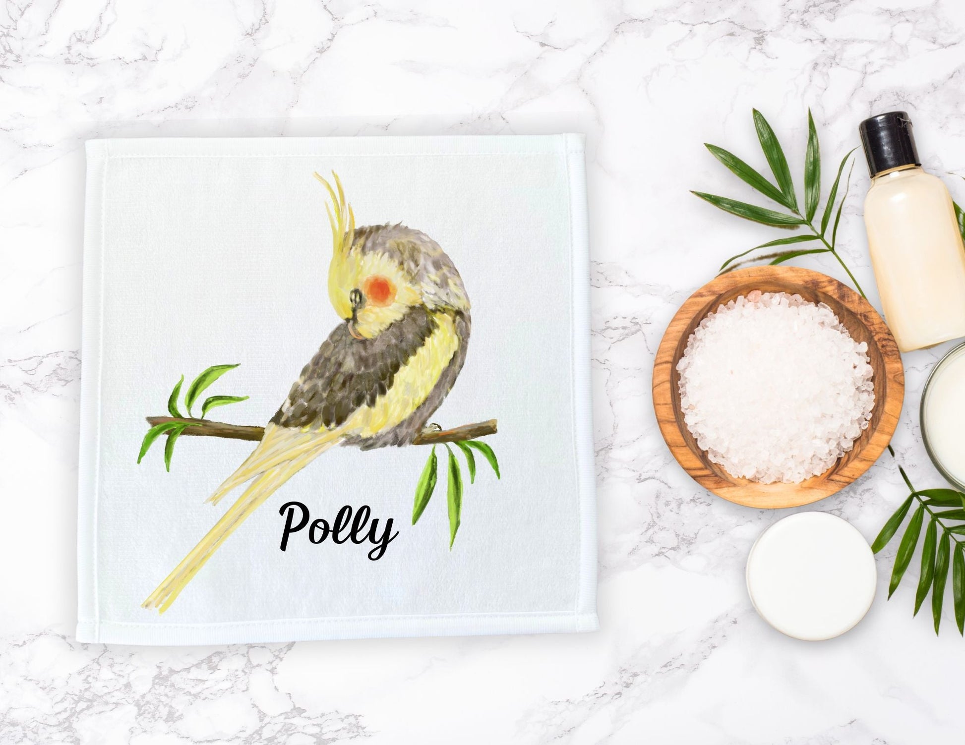 Cockatiel Serenity Washcloth | Graceful Bird Illustration - MerikaArt