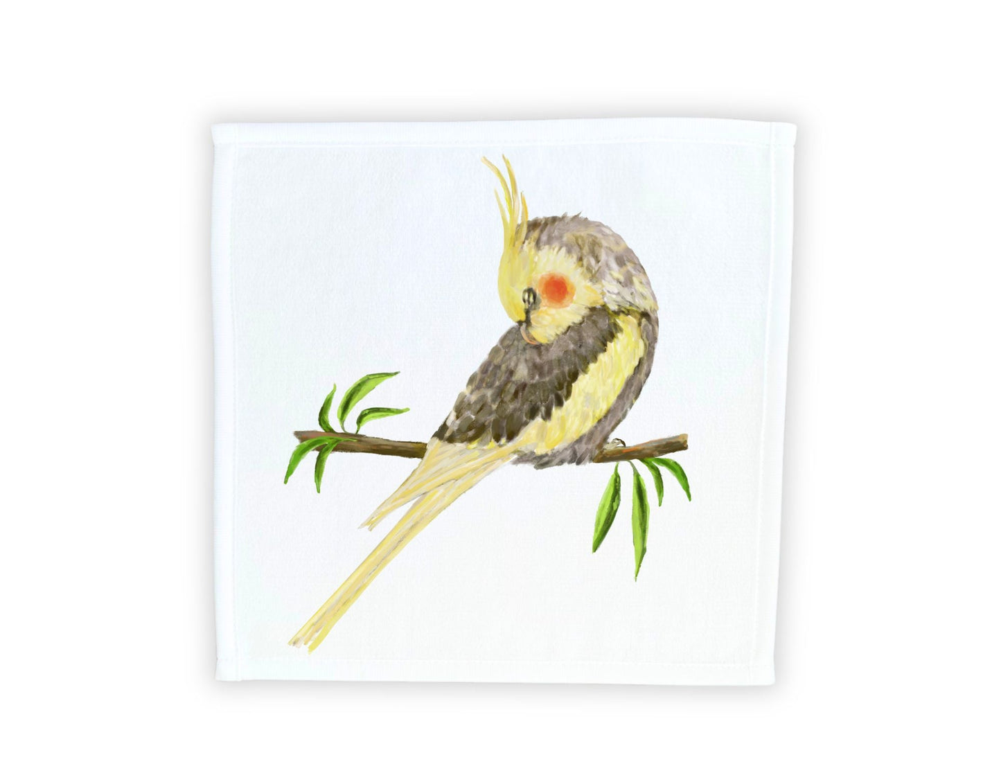 Cockatiel Serenity Washcloth | Graceful Bird Illustration - MerikaArt