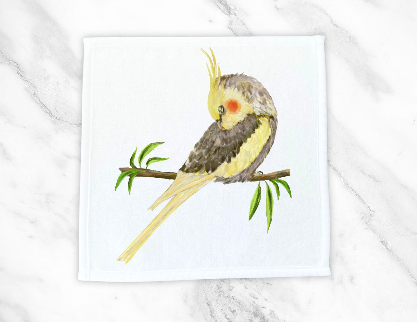 Cockatiel Serenity Washcloth | Graceful Bird Illustration - MerikaArt