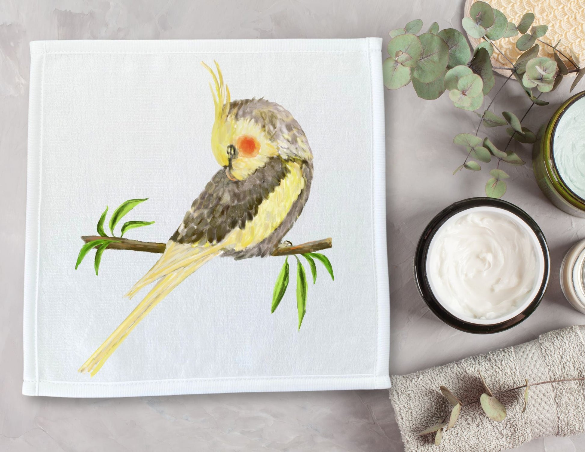 Cockatiel Serenity Washcloth | Graceful Bird Illustration - MerikaArt