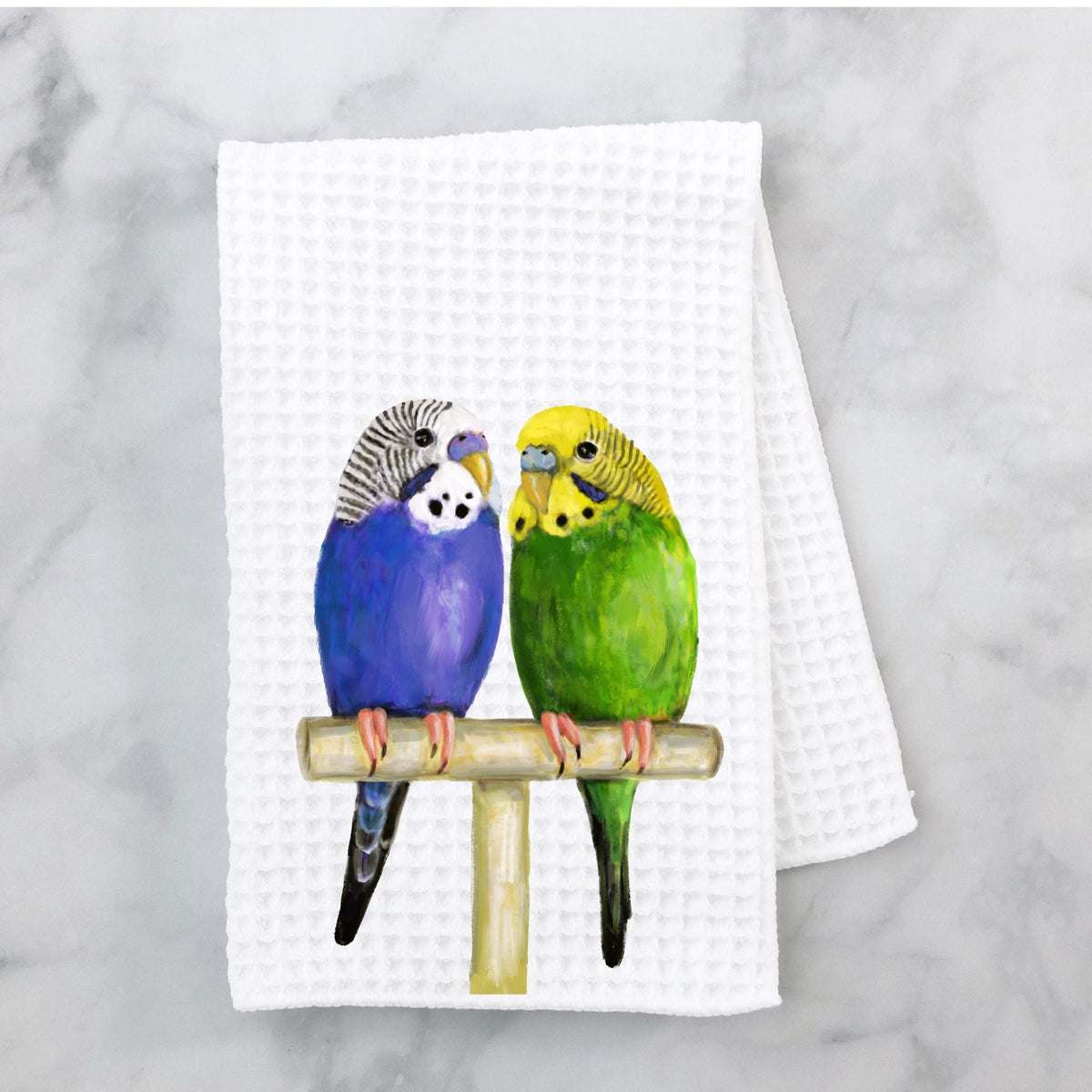 Colorful Budgies Waffle Weave Kitchen Towel - MerikaArt