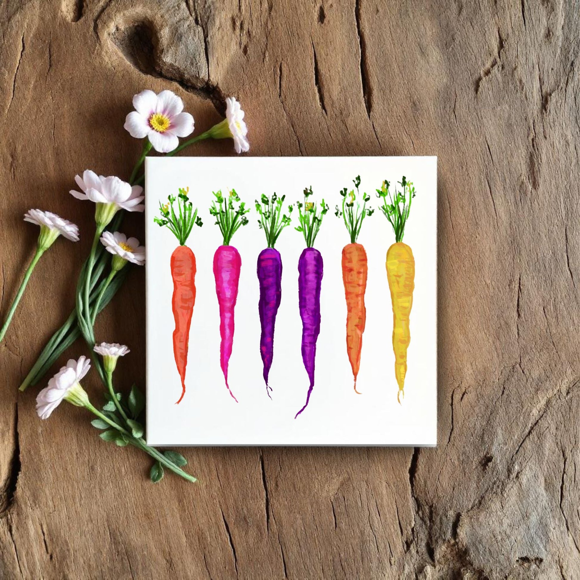 Colorful Carrot Ceramic Tile – Handcrafted Vibrant Artwork - MerikaArt