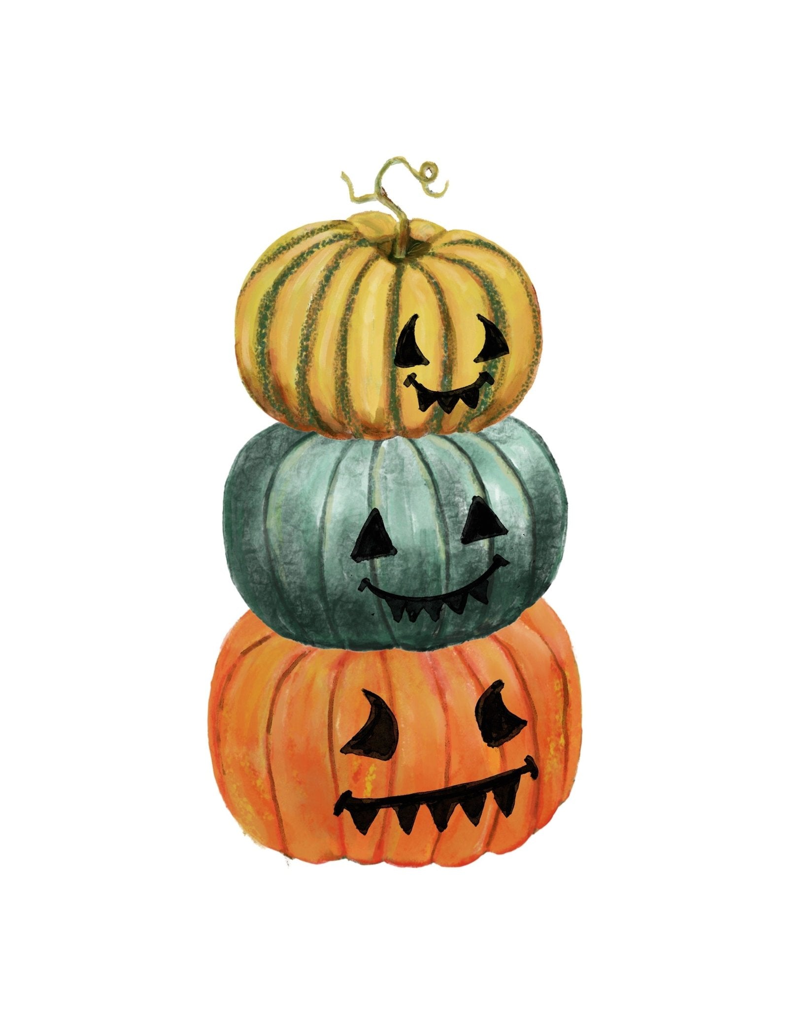 Colorful Halloween Pumpkins Print, Fall Decor, Living Room Home Art, Holiday Wall Art, Pumpkin Illustration, Autumn Wall Painting - MerikaArt