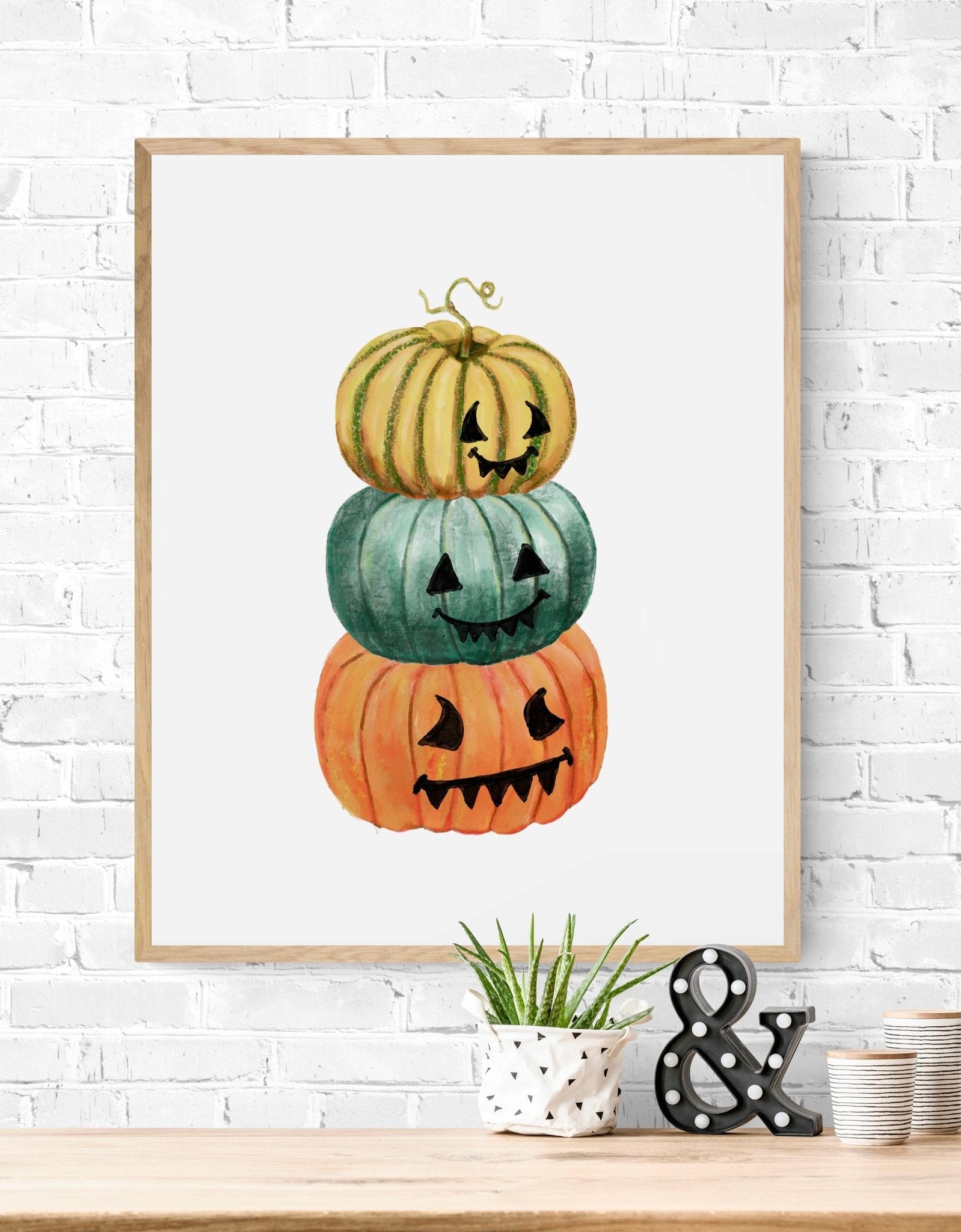 Colorful Halloween Pumpkins Print, Fall Decor, Living Room Home Art, Holiday Wall Art, Pumpkin Illustration, Autumn Wall Painting - MerikaArt