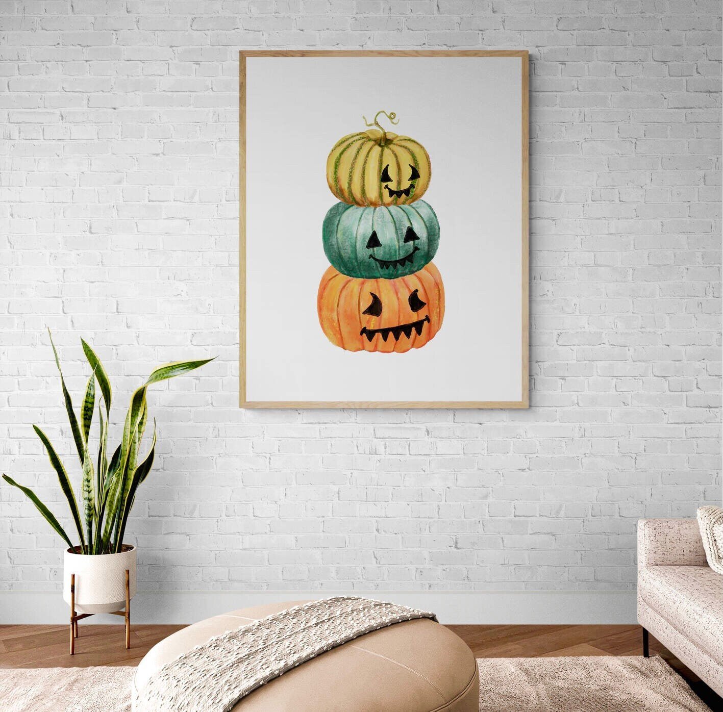Colorful Halloween Pumpkins Print, Fall Decor, Living Room Home Art, Holiday Wall Art, Pumpkin Illustration, Autumn Wall Painting - MerikaArt