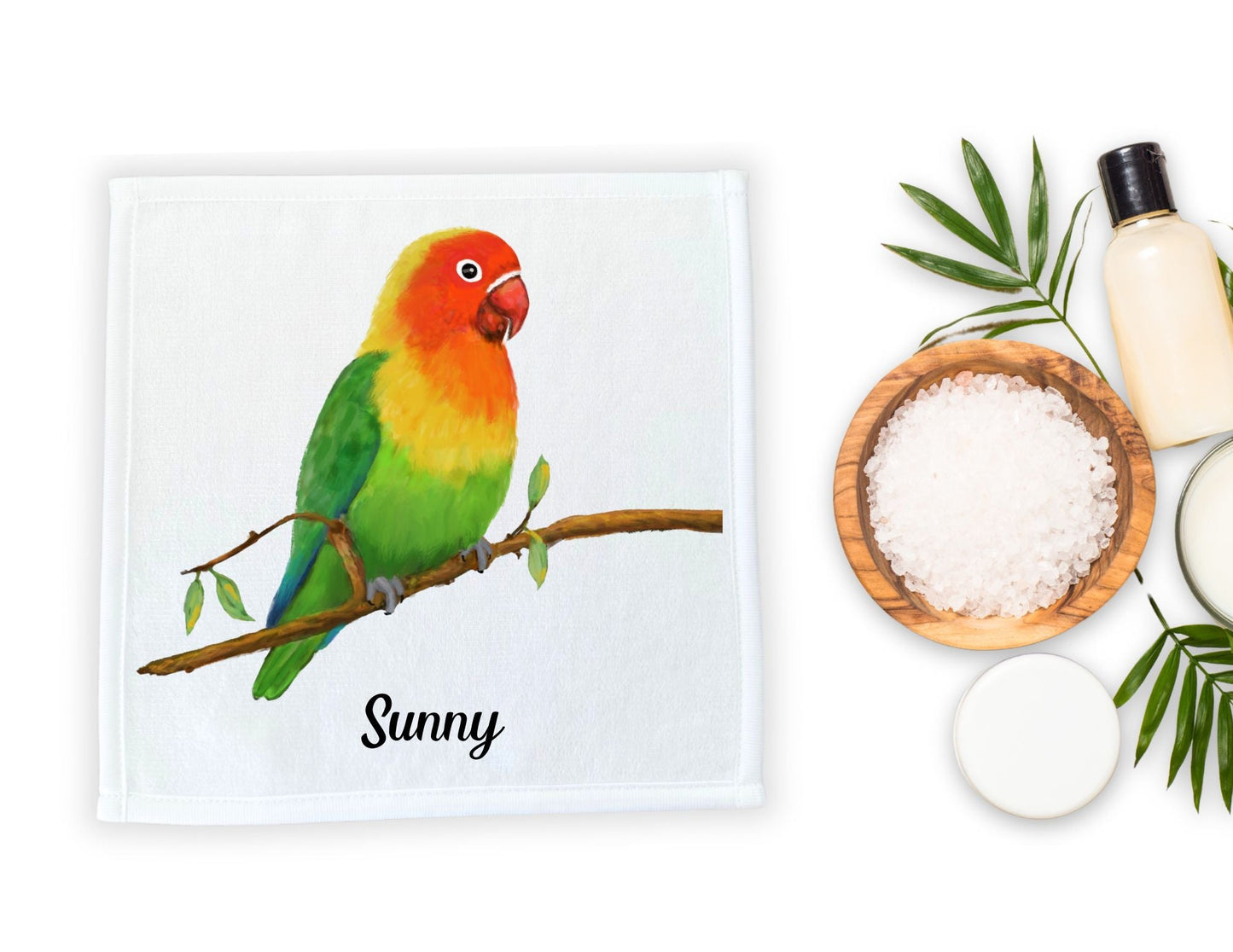 Colorful Lovebird on Branch Washcloth - MerikaArt