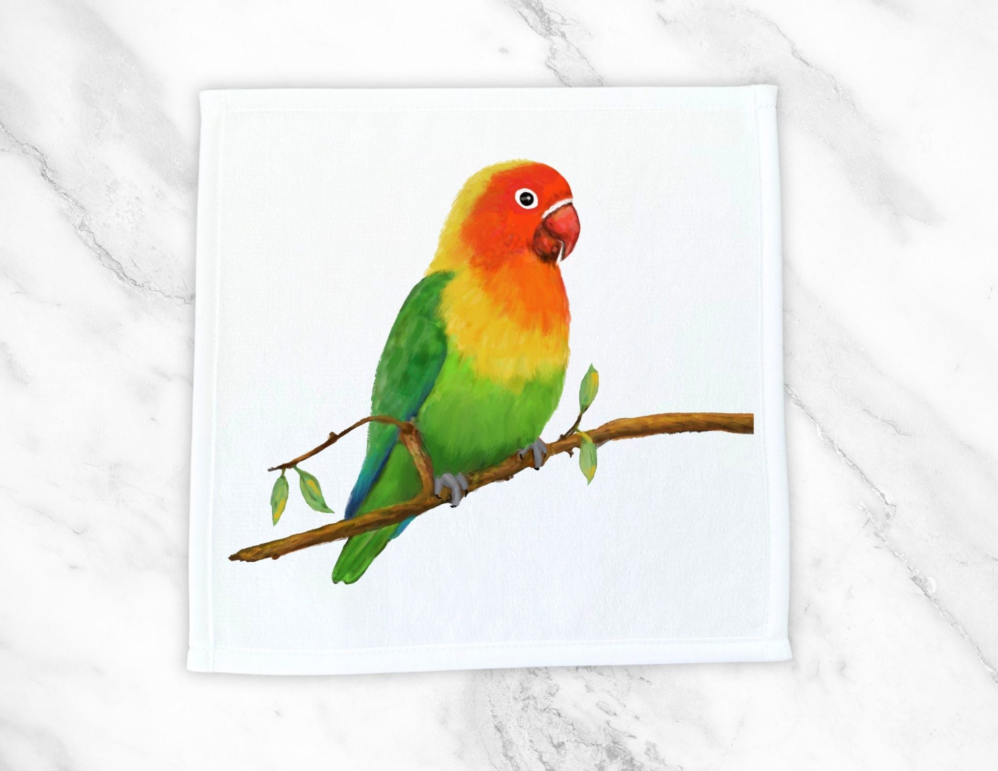 Colorful Lovebird on Branch Washcloth - MerikaArt