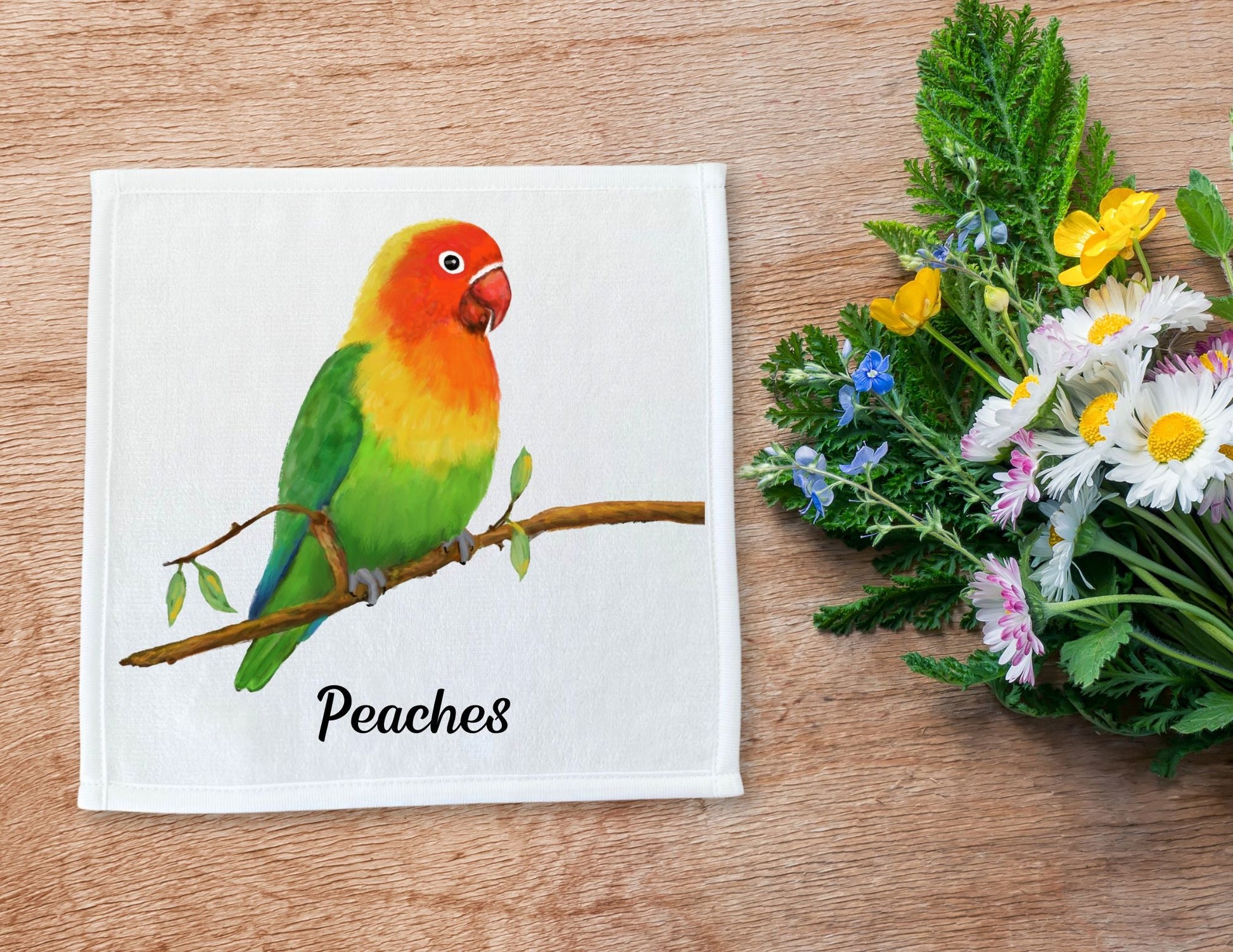 Colorful Lovebird on Branch Washcloth - MerikaArt