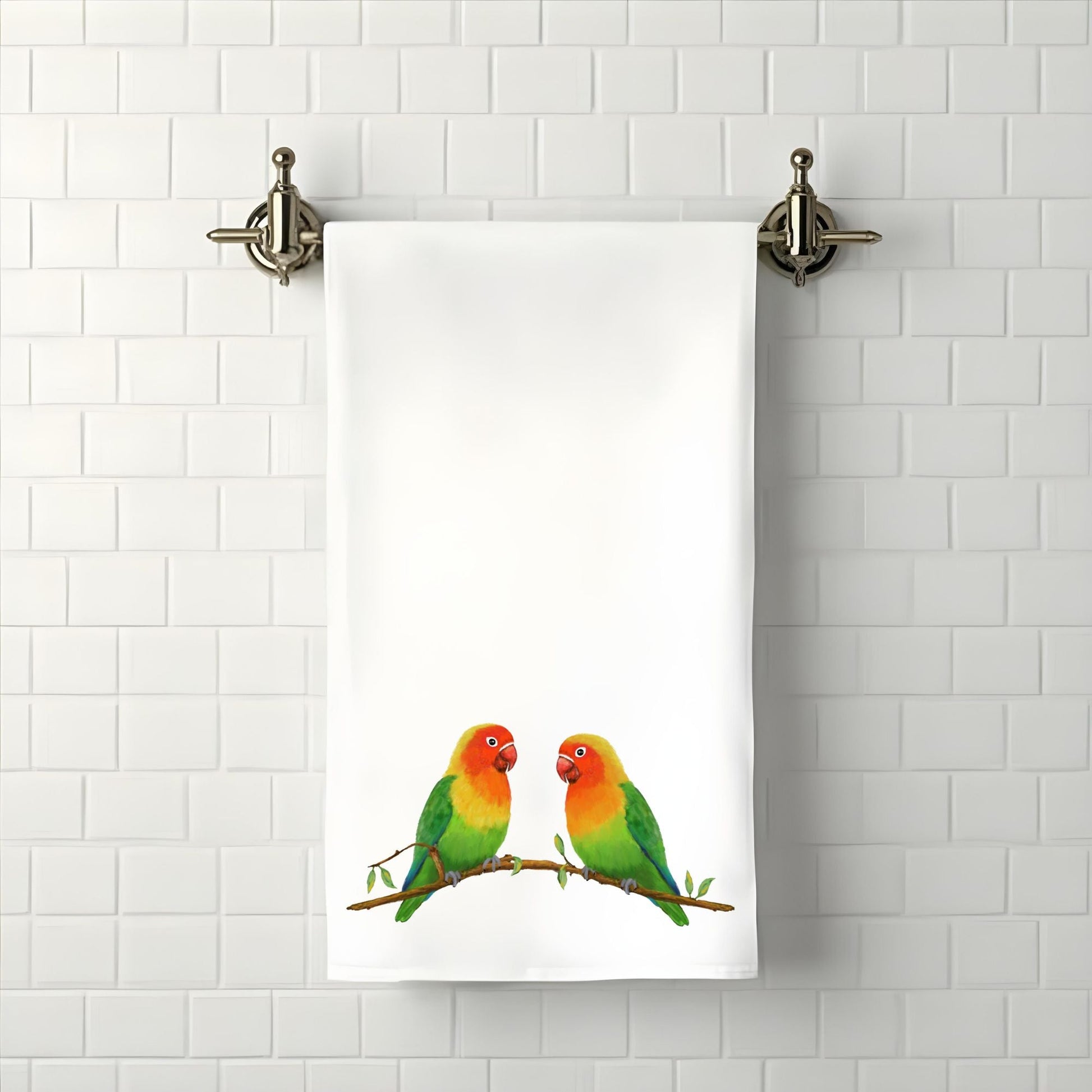 Colorful Lovebirds Bathroom Towel - MerikaArt