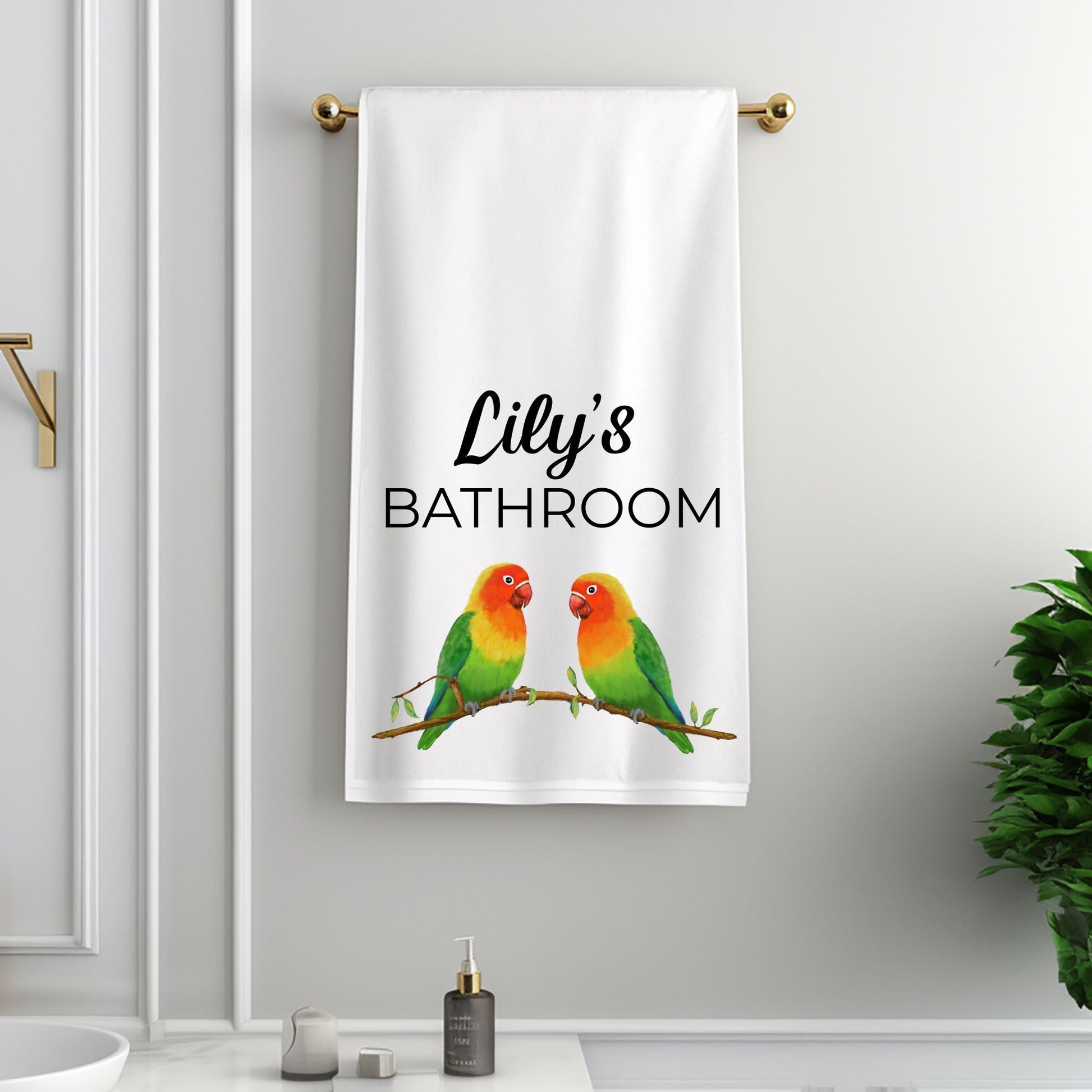 Colorful Lovebirds Bathroom Towel - MerikaArt