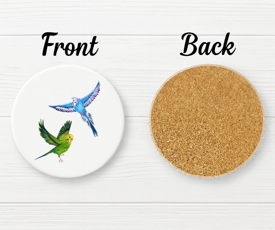 Colorful Parakeets Ceramic Coaster - MerikaArt