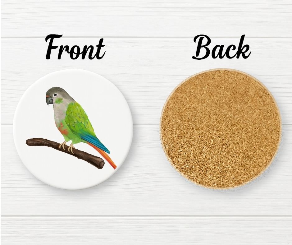 Colorful Parrot on Branch Ceramic Coaster - MerikaArt