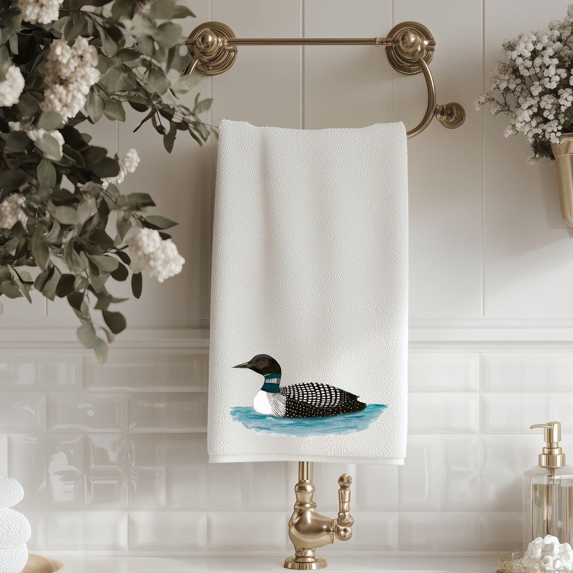 Common Loon Bathroom Towel - MerikaArt