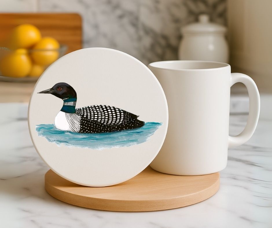 Common Loon Ceramic Coaster - MerikaArt
