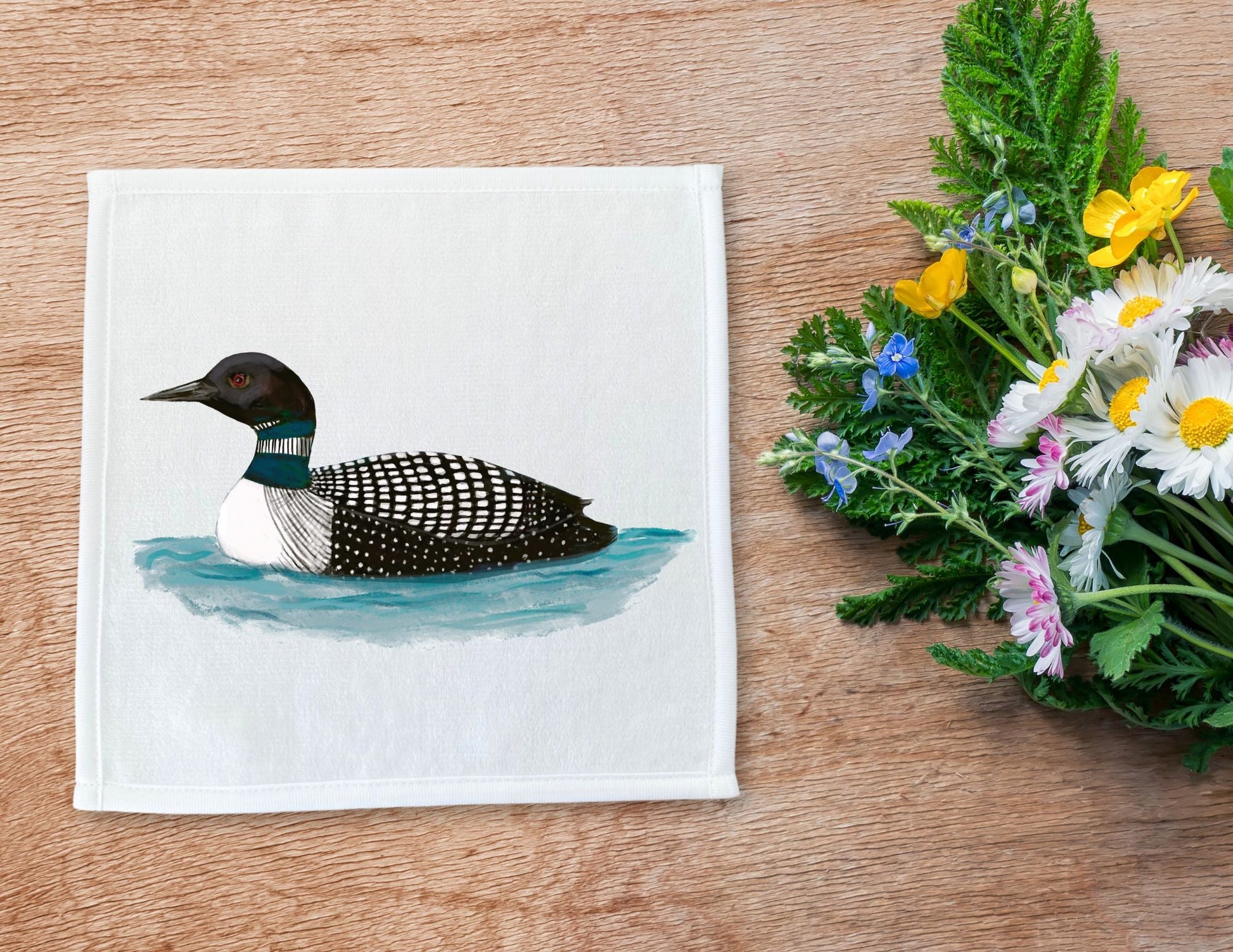 Common Loon Washcloth - MerikaArt