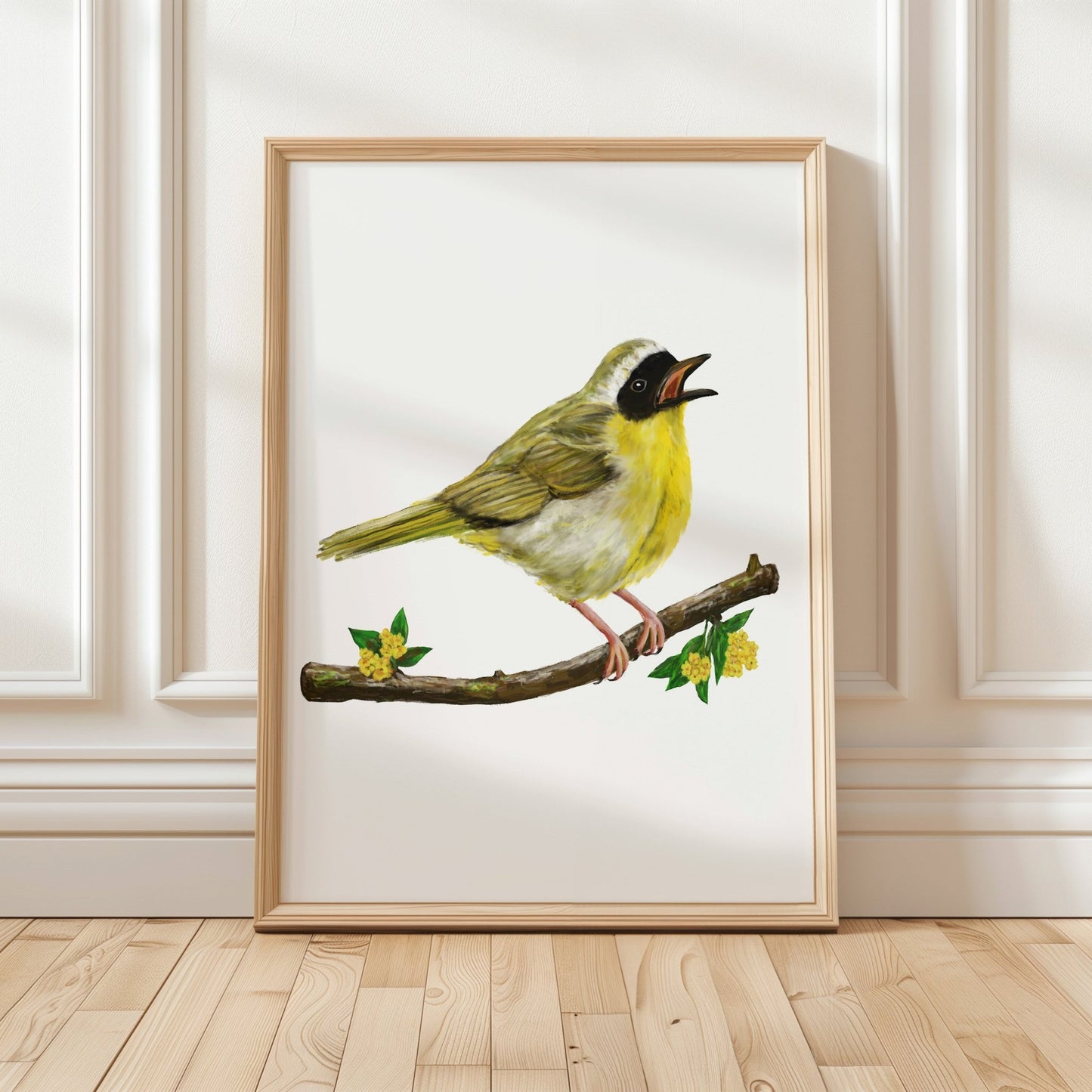 Common Yellowthroat Art Print – Yellow Warbler Bird Illustration, Backyard Bird Wall Decor - MerikaArt