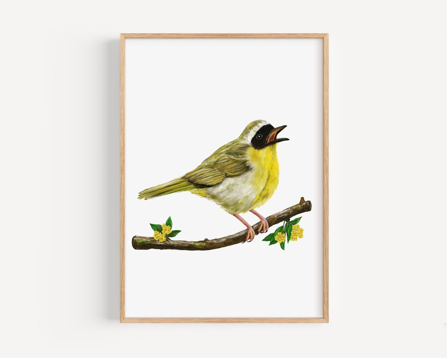 Common Yellowthroat Art Print – Yellow Warbler Bird Illustration, Backyard Bird Wall Decor - MerikaArt