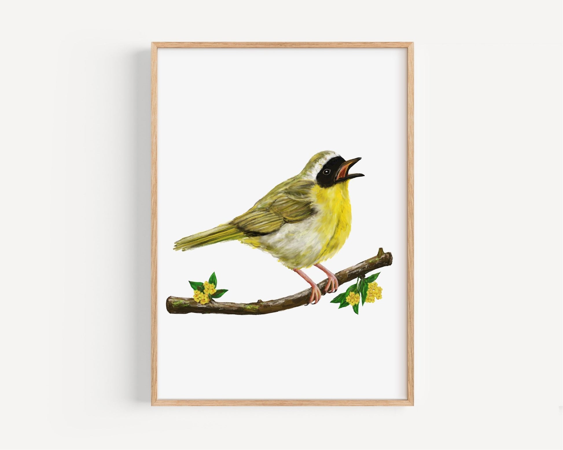 Common Yellowthroat Art Print – Yellow Warbler Bird Illustration, Backyard Bird Wall Decor - MerikaArt