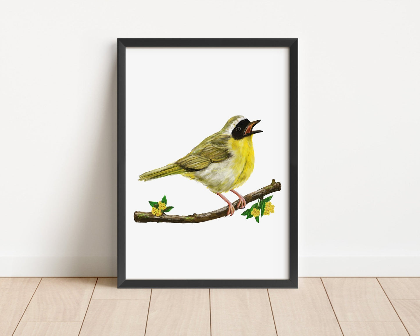 Common Yellowthroat Art Print – Yellow Warbler Bird Illustration, Backyard Bird Wall Decor - MerikaArt