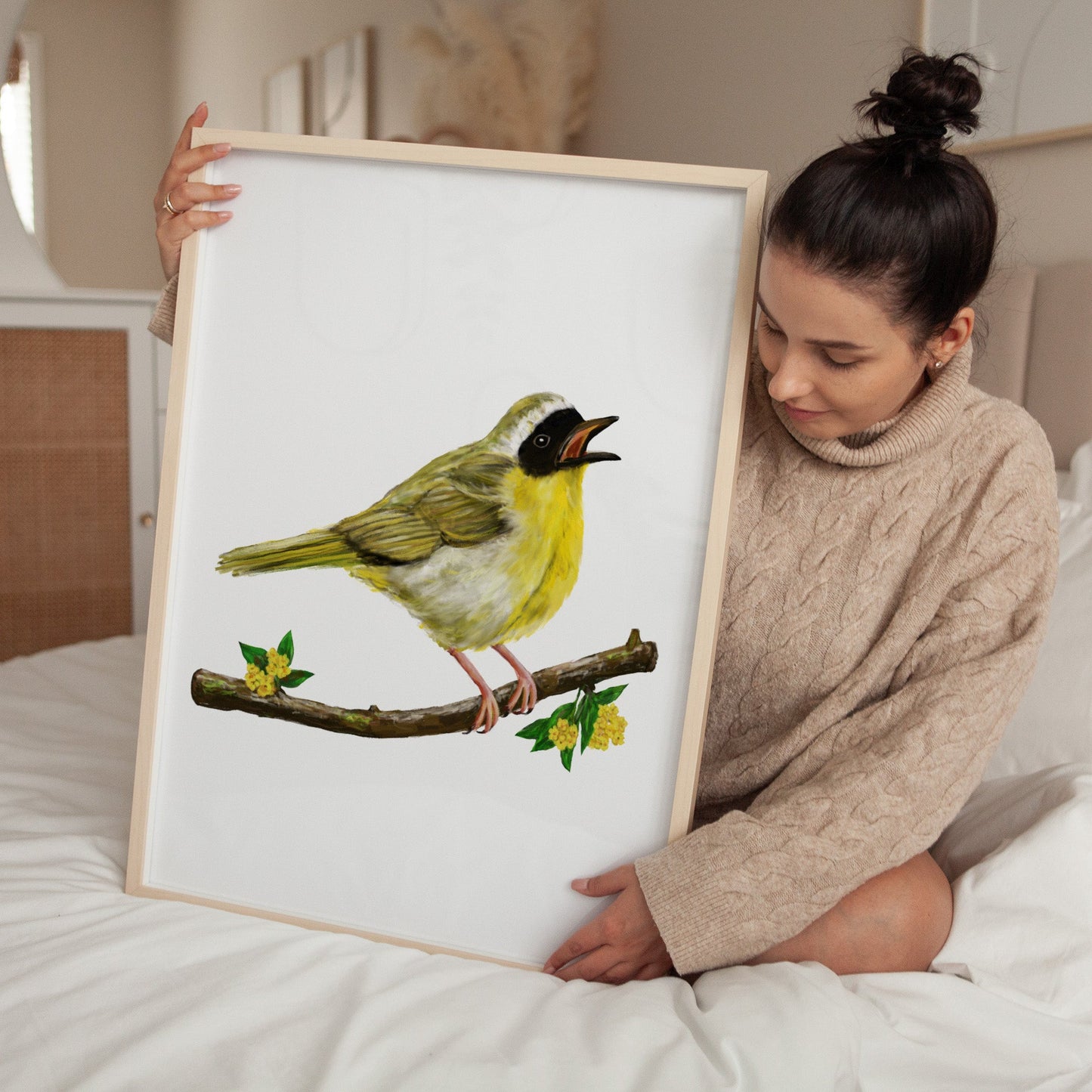 Common Yellowthroat Art Print – Yellow Warbler Bird Illustration, Backyard Bird Wall Decor - MerikaArt