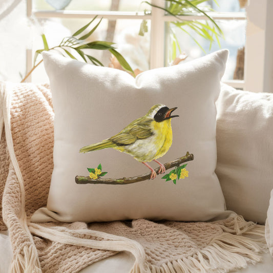 Common Yellowthroat Bird Pillow - MerikaArt