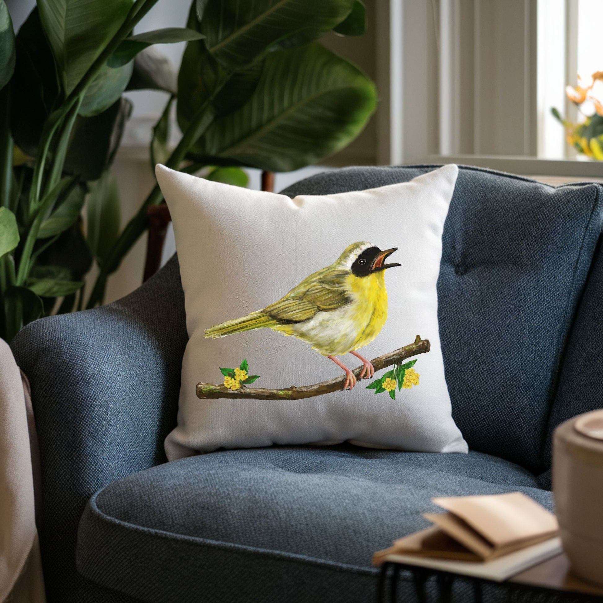 Common Yellowthroat Bird Pillow - MerikaArt