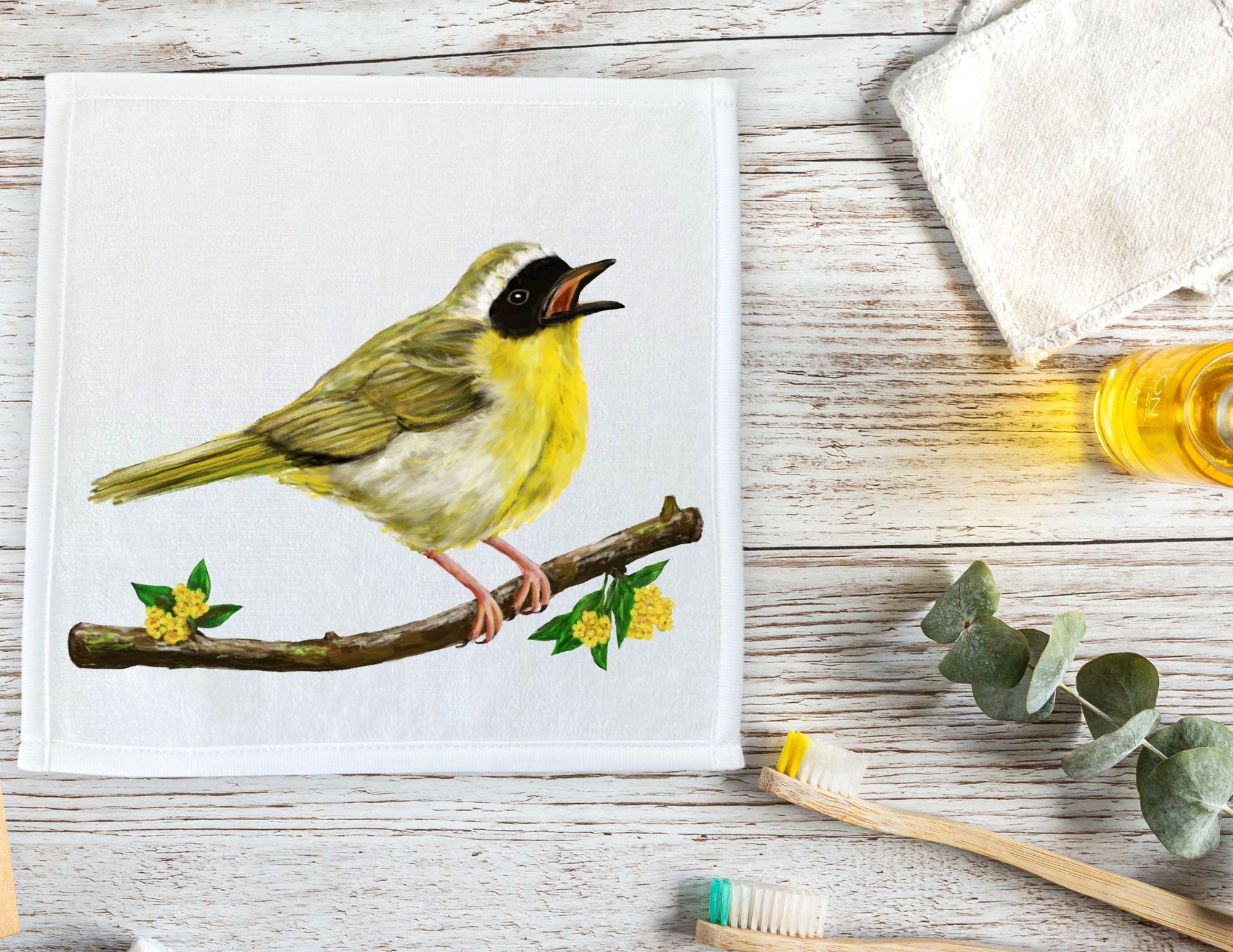 Common Yellowthroat Bird Washcloth - MerikaArt