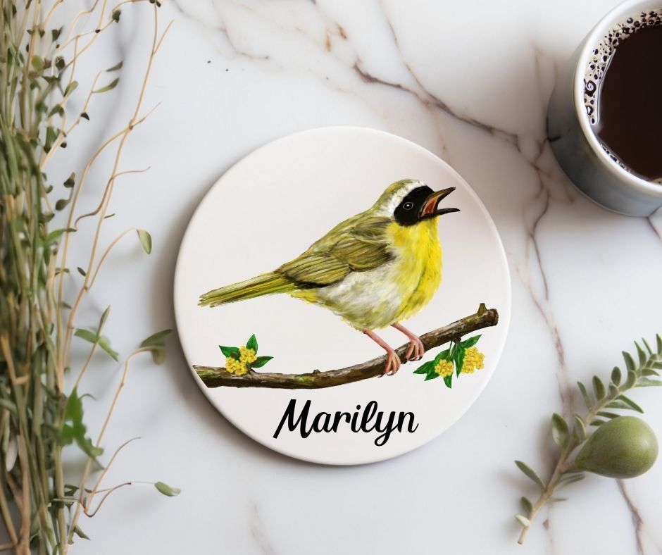 Common Yellowthroat Ceramic Coaster - MerikaArt