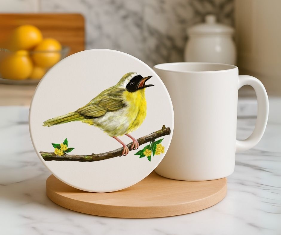 Common Yellowthroat Ceramic Coaster - MerikaArt