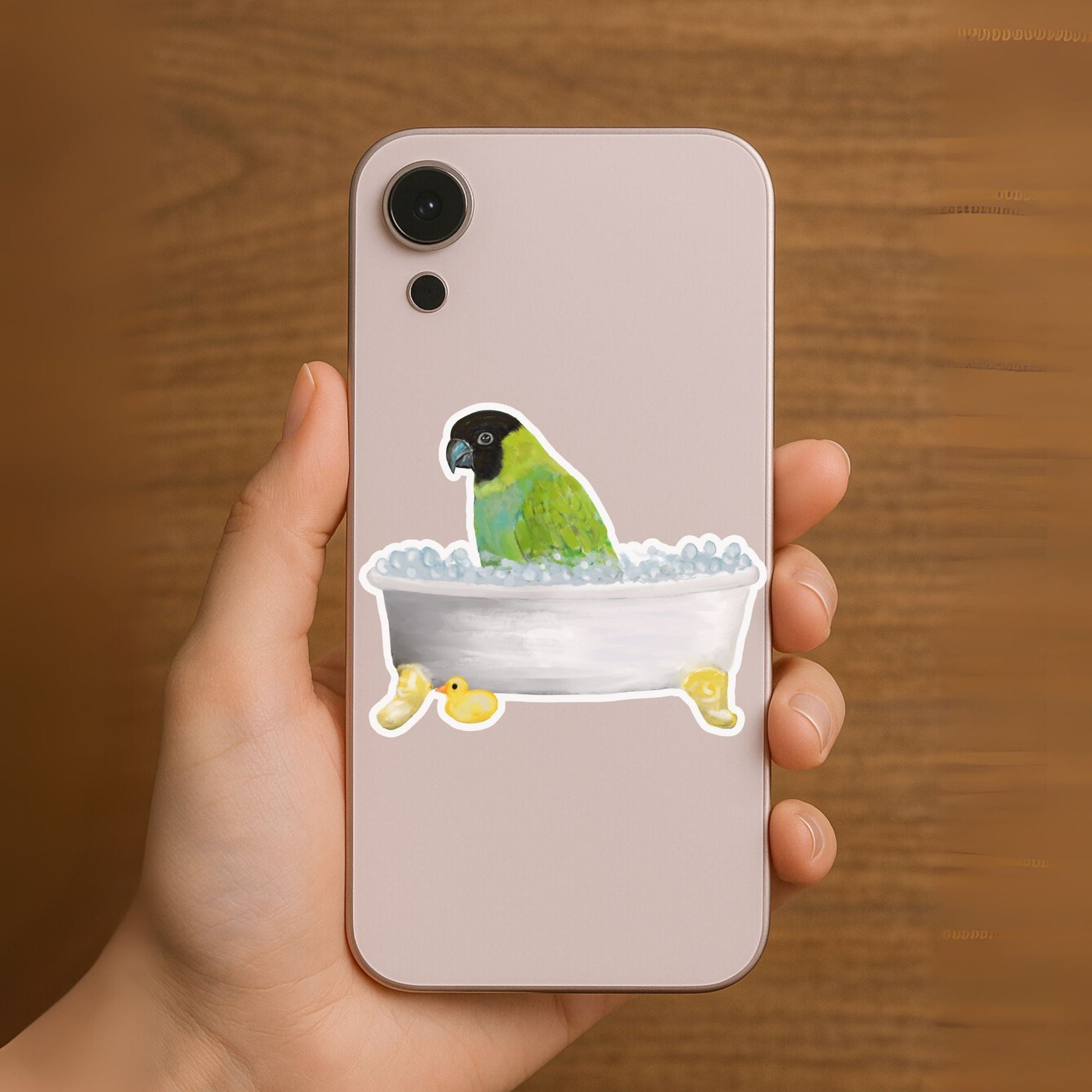 Conure In Bathtub Vinly Sticker - MerikaArt