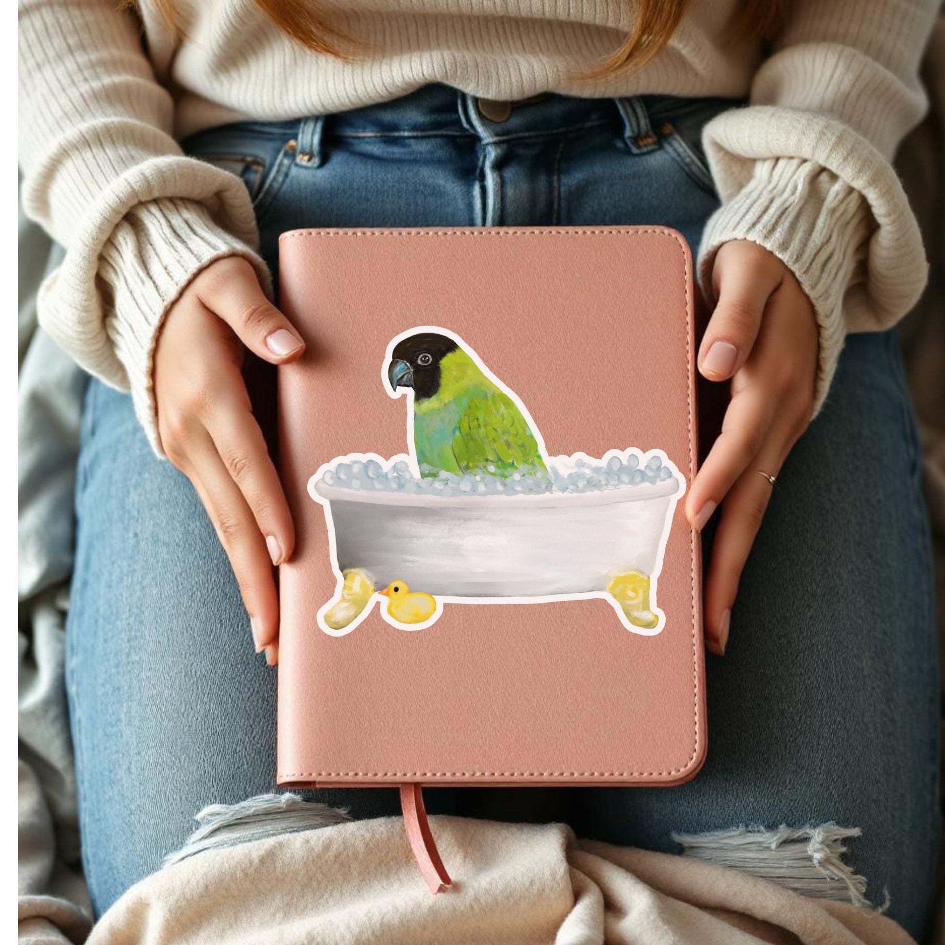 Conure In Bathtub Vinly Sticker - MerikaArt