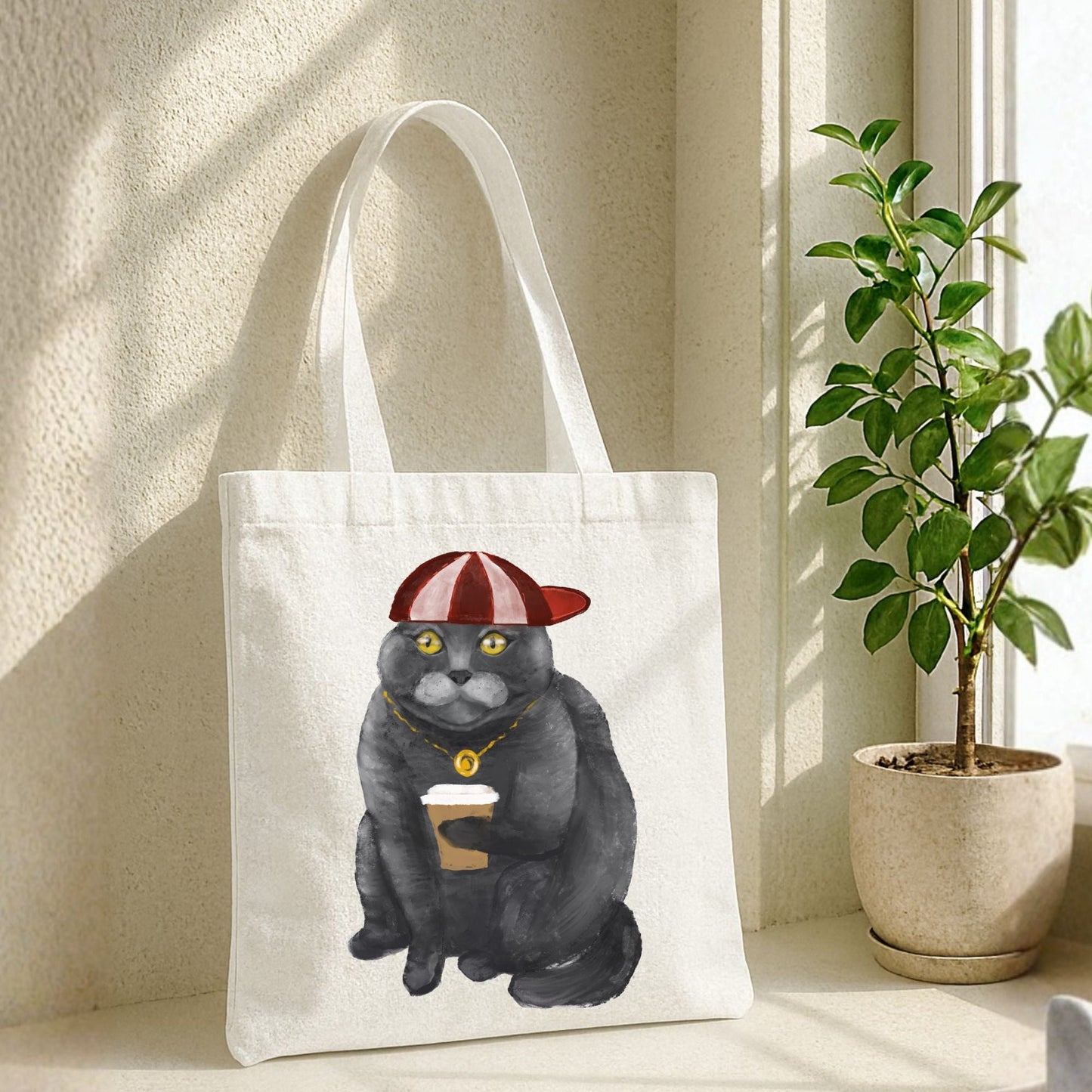 Cool Coffee Cat Canvas Tote Bag - MerikaArt