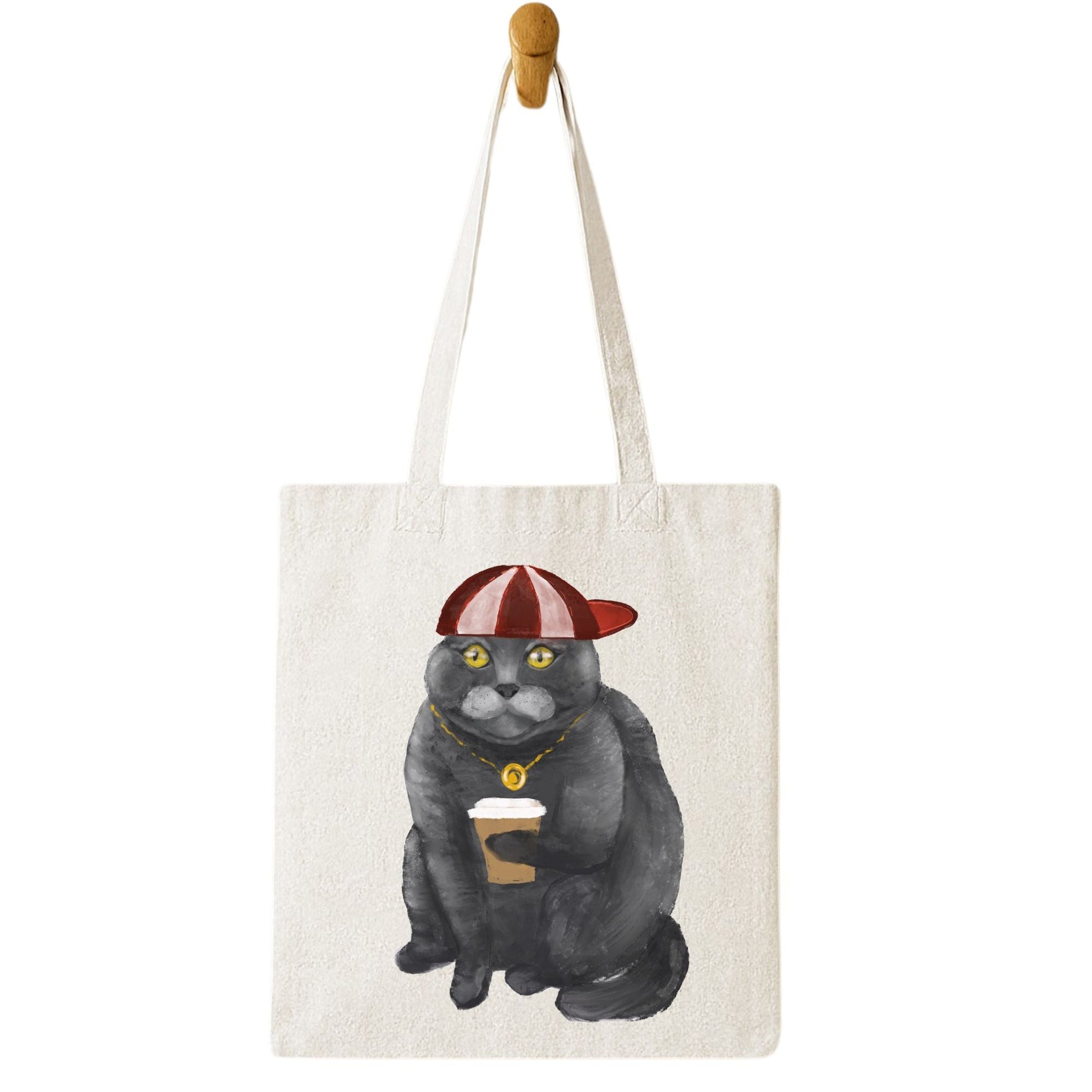 Cool Coffee Cat Canvas Tote Bag - MerikaArt