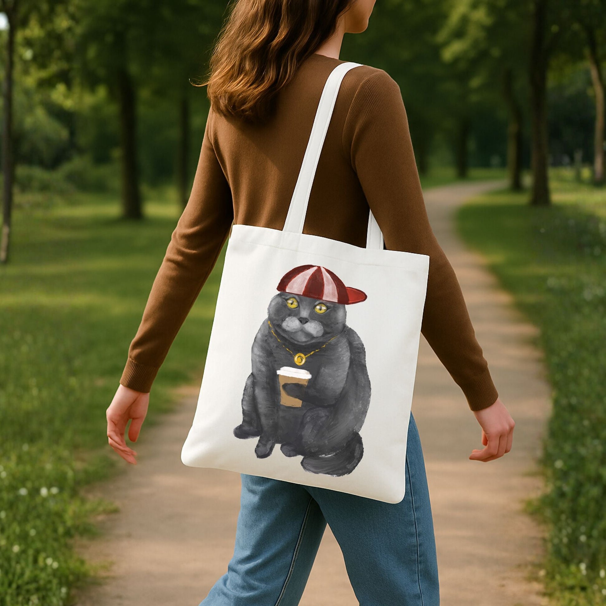 Cool Coffee Cat Canvas Tote Bag - MerikaArt