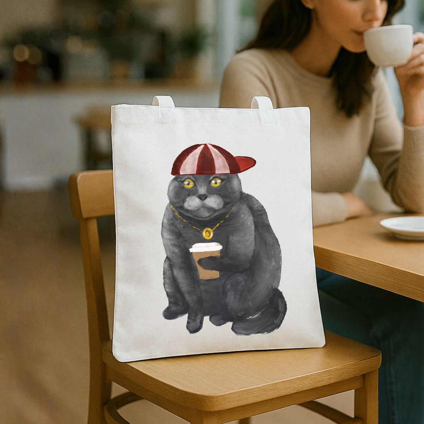 Cool Coffee Cat Canvas Tote Bag - MerikaArt