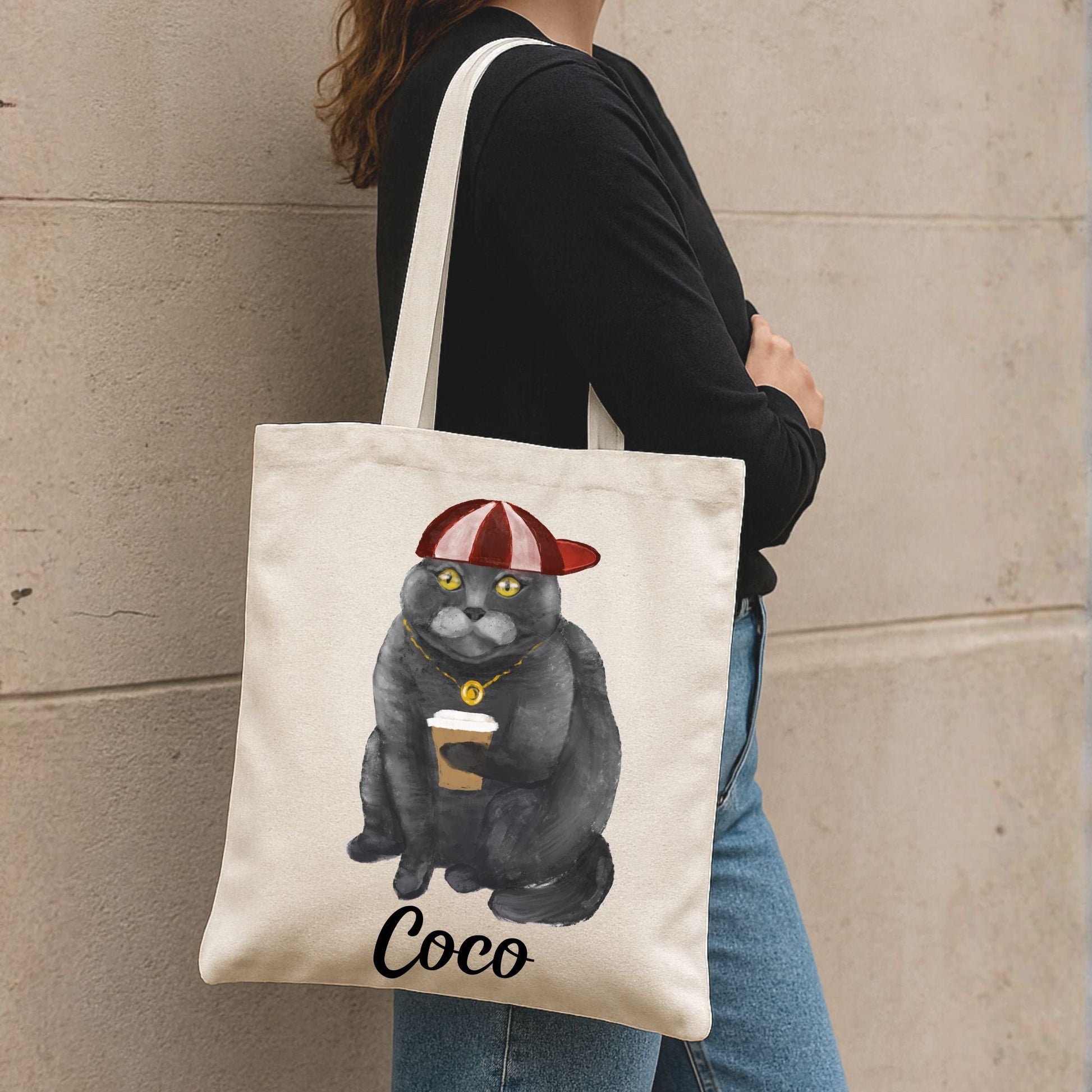 Cool Coffee Cat Canvas Tote Bag - MerikaArt