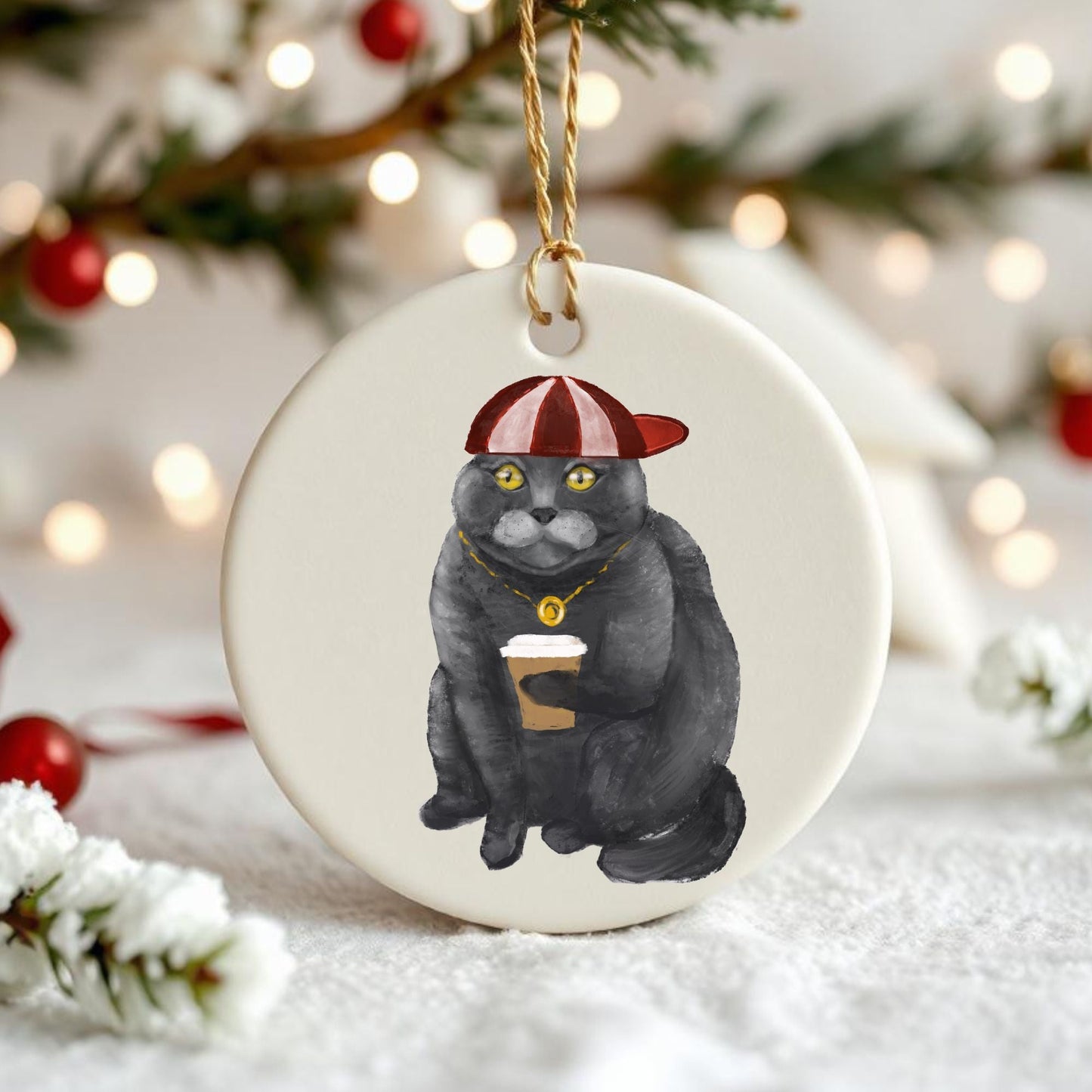 Cool Gray Cat Ceramic Ornament - MerikaArt