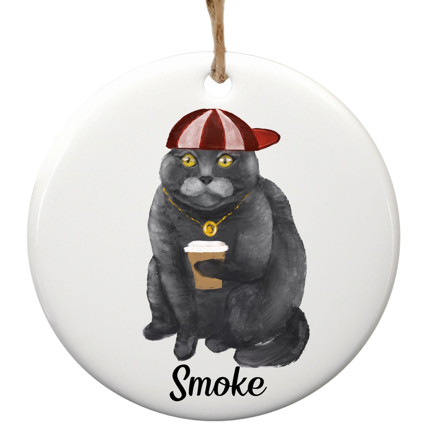 Cool Gray Cat Ceramic Ornament - MerikaArt
