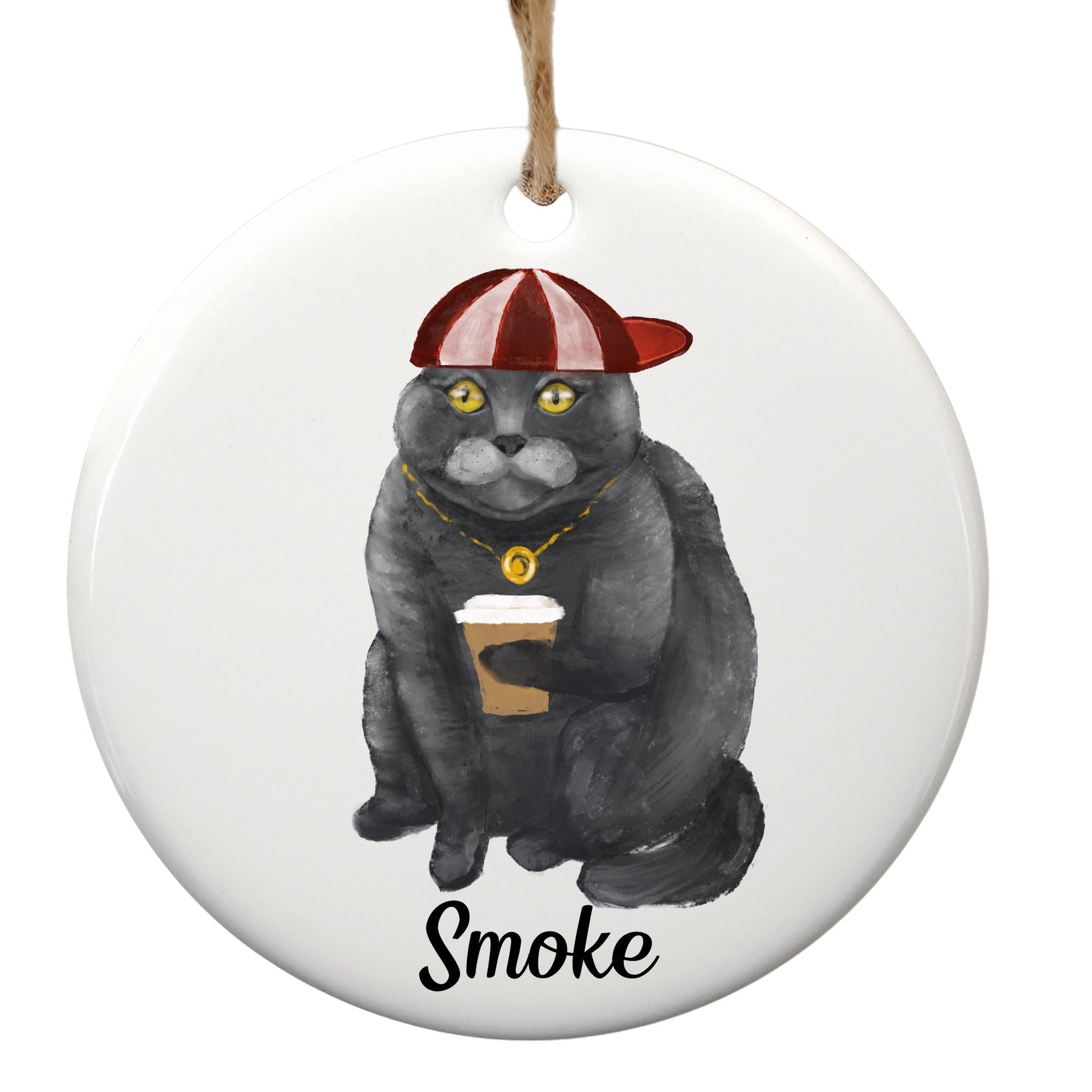 Cool Gray Cat Ceramic Ornament - MerikaArt