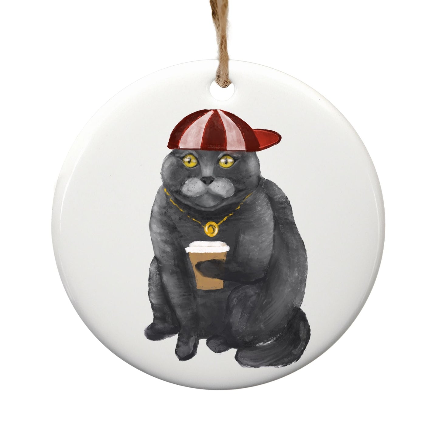 Cool Gray Cat Ceramic Ornament - MerikaArt