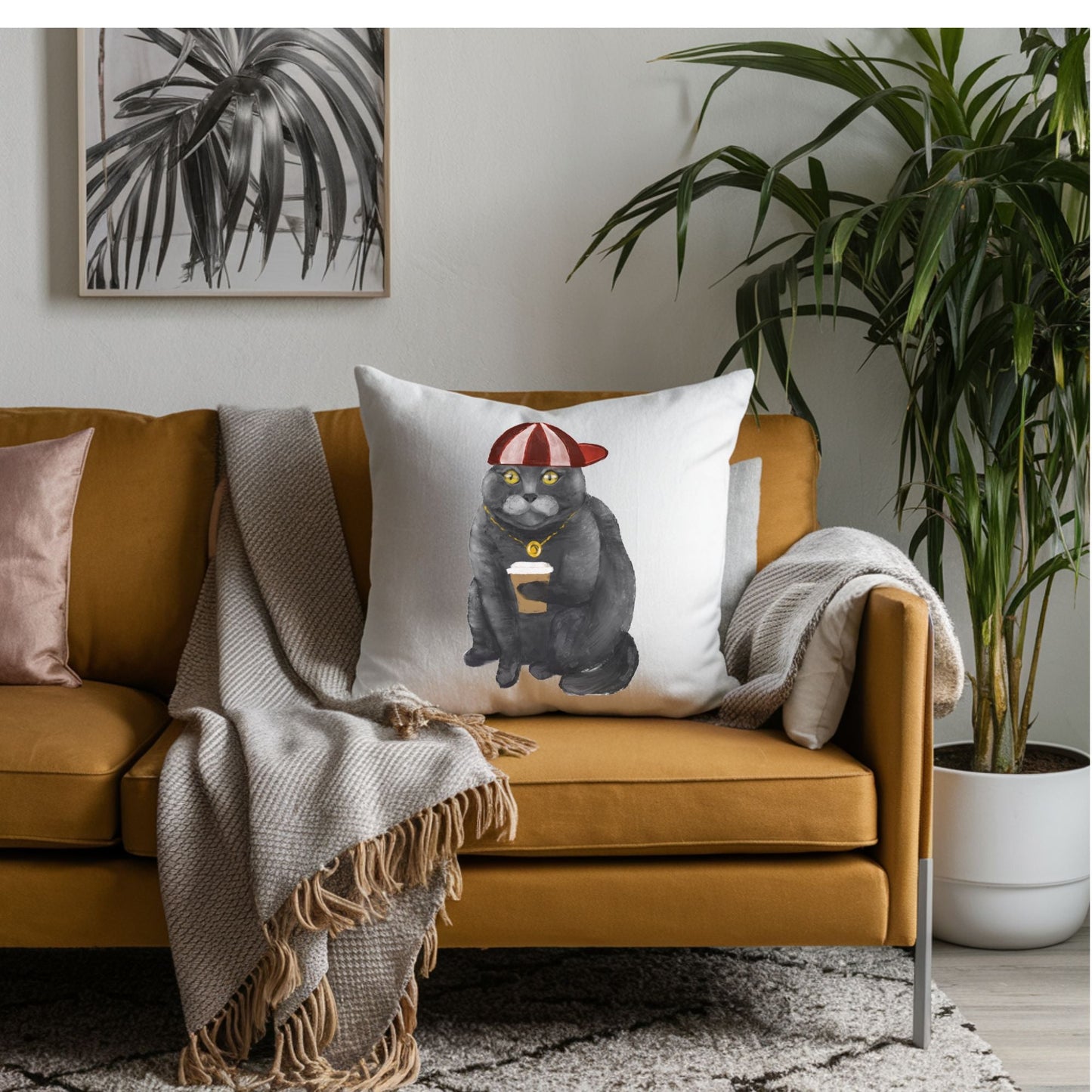 Cool Gray Cat Pillow - MerikaArt