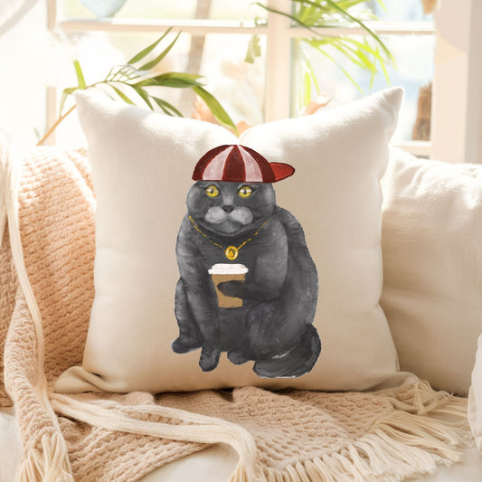 Cool Gray Cat Pillow - MerikaArt