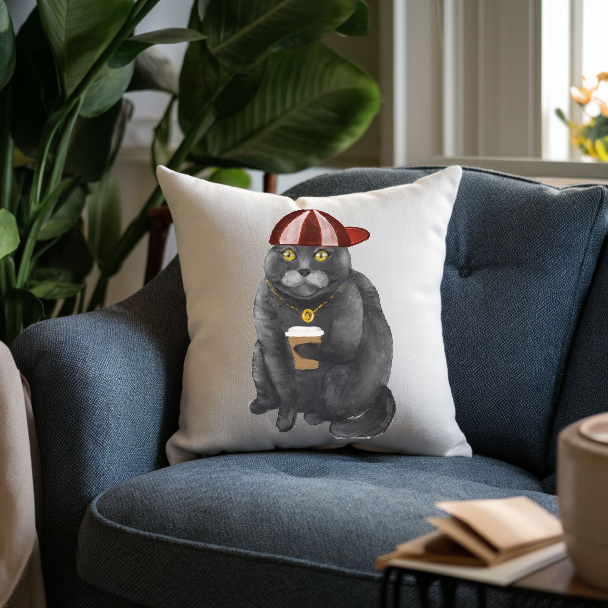 Cool Gray Cat Pillow - MerikaArt